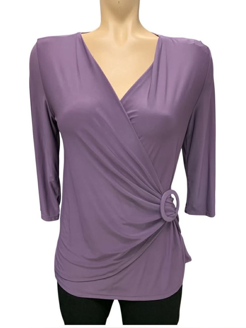 Jessica Lavender Wrap-Front Blouse with Side Ring Size M